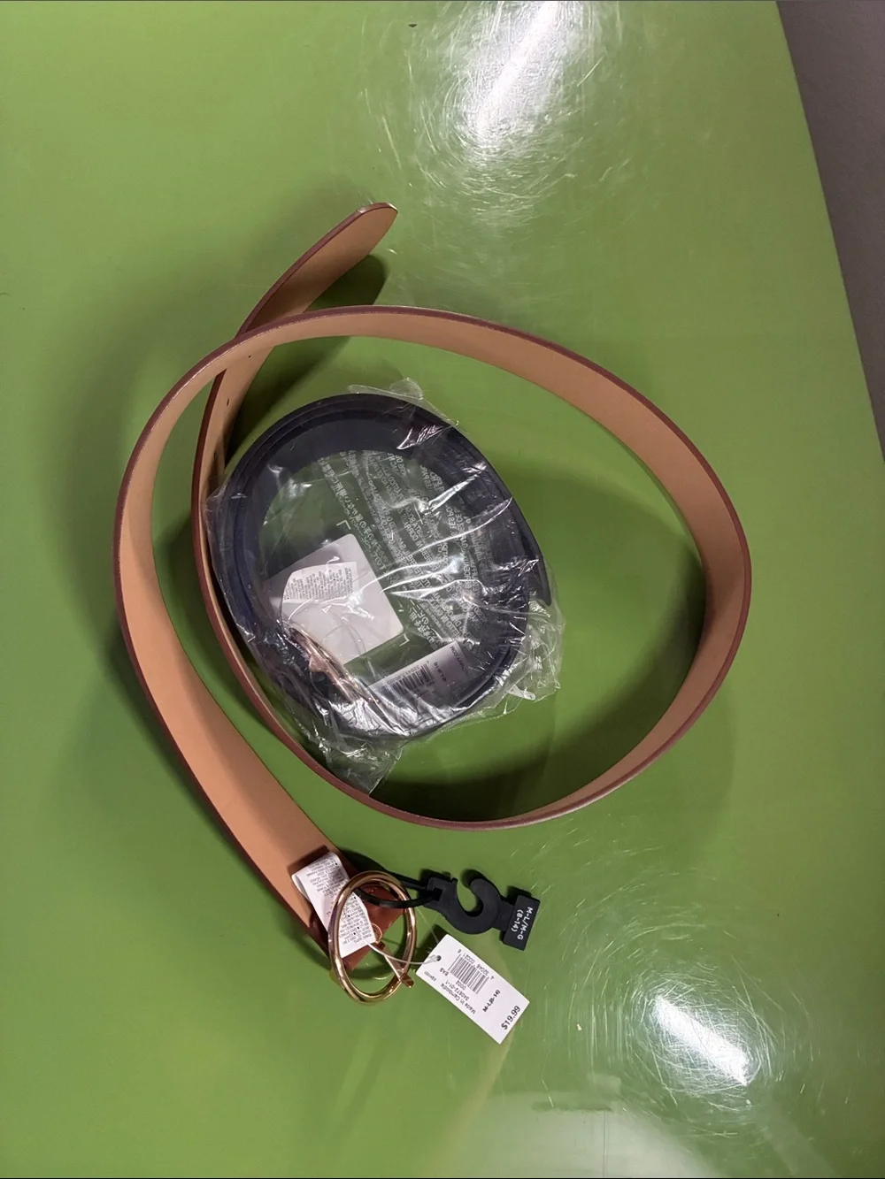 Old Navy Beige Double-Ring Belt with Rose Gold Hardware